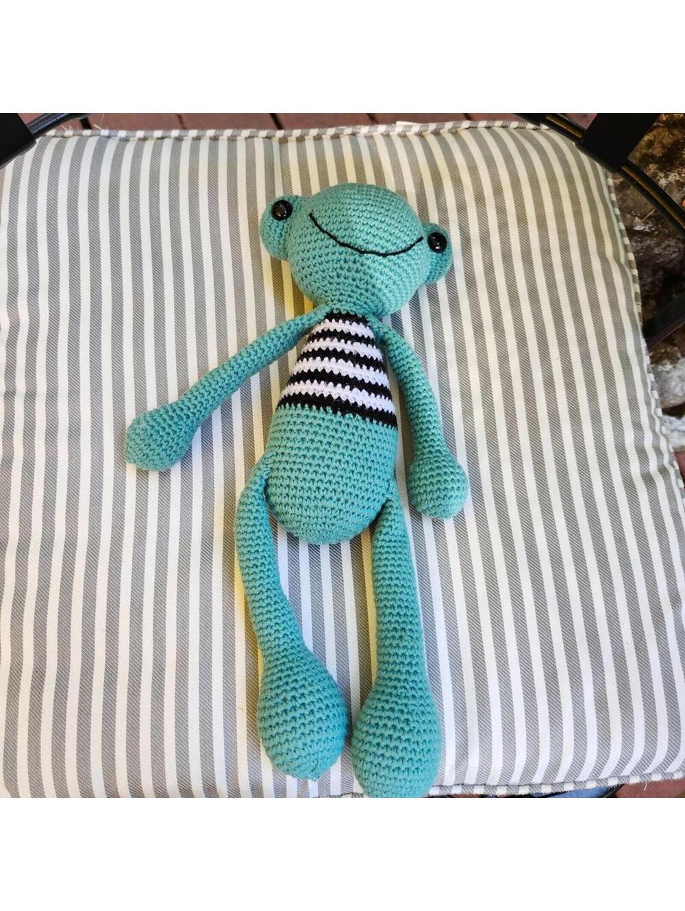Handmade Crochet Frog Plush Amigurumi Stuffed Animal 18" Long - Picture 6 of 6